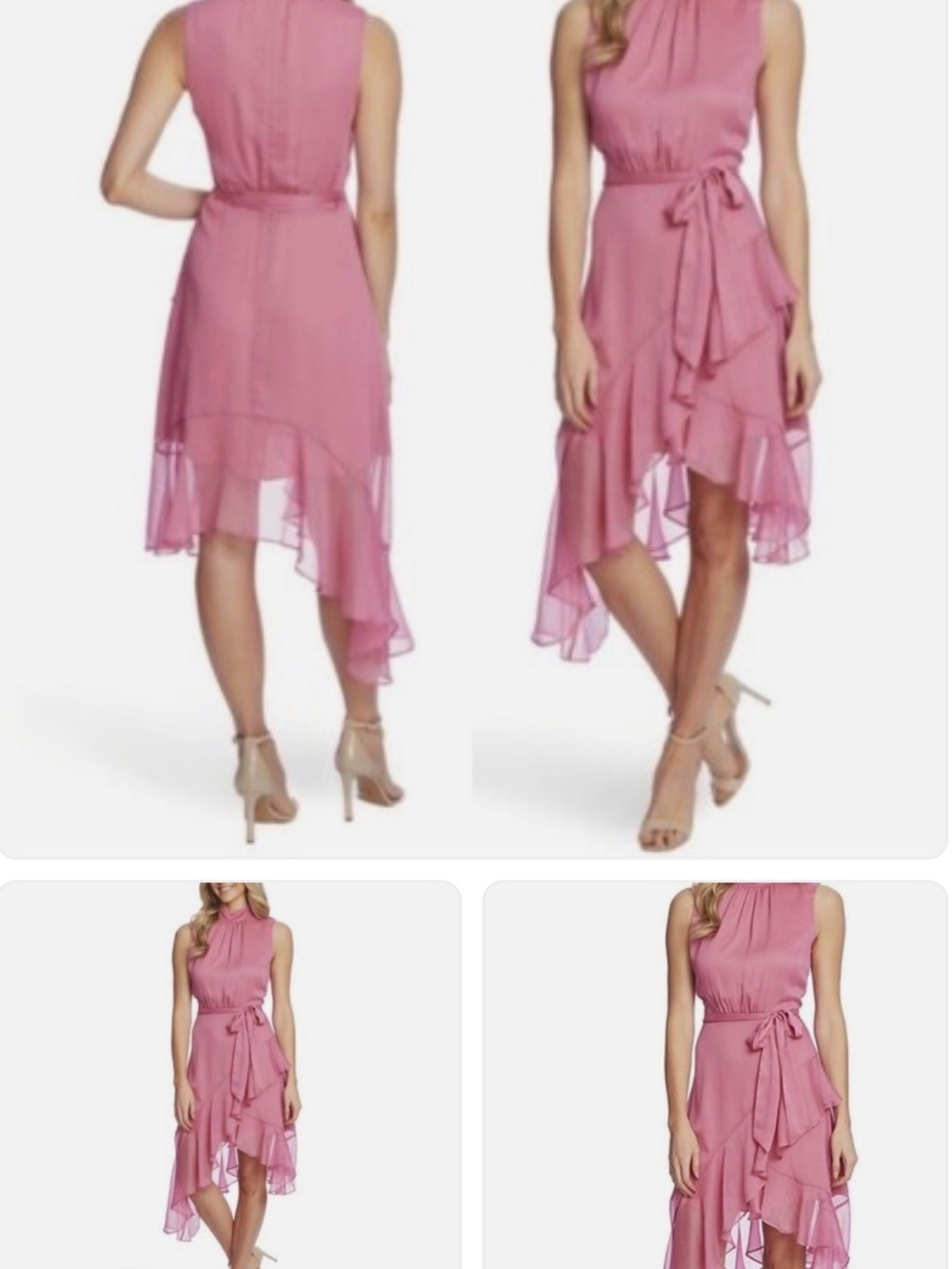 CeCe Pink High-Low Ruffled Halter Dress - Picture 2 of 6